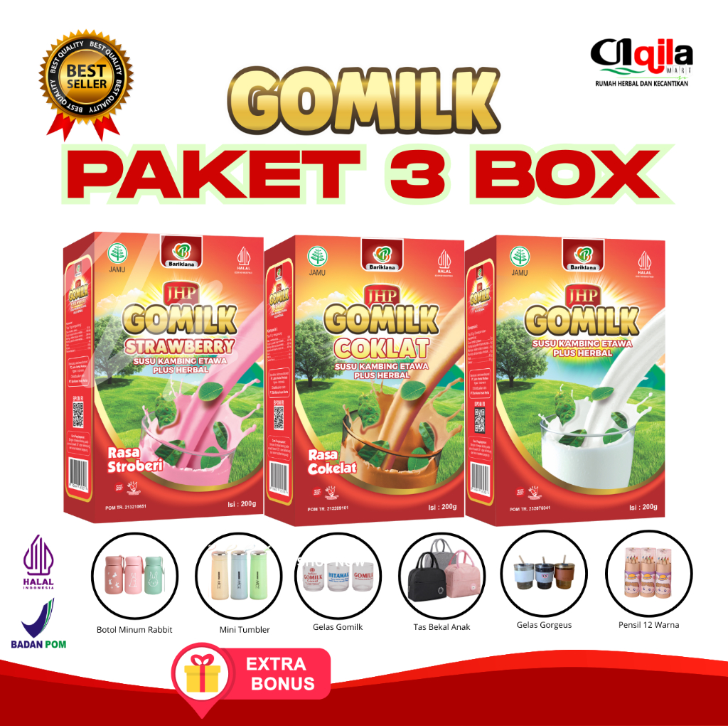 

Paket 3 GOMILK Gratis Mini Tumbler Gomilk Susu Kambing Etawa Gomilk