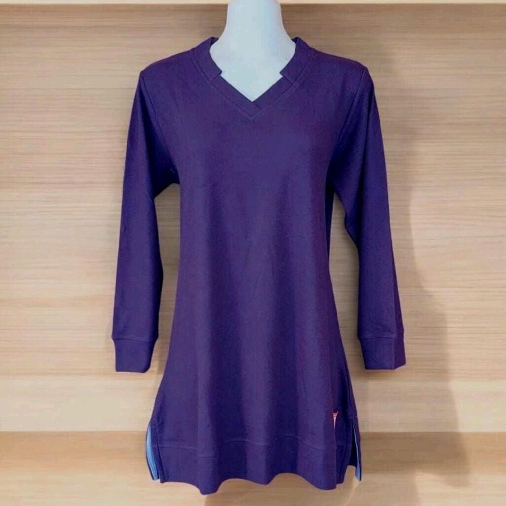 Tunik Polos V-Neck Uncle West Warna Ungu Tua