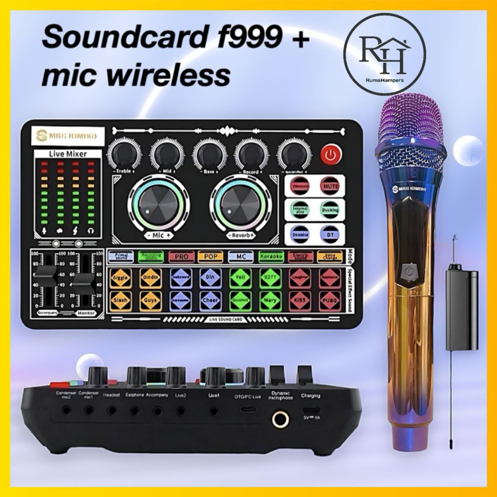 [ RH ] Soundcard F999 + Mic wireless Bluetooth wireless control compatibel eksternal wireless portab