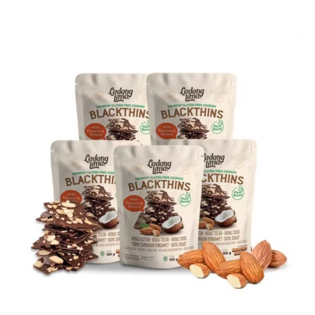

Ladang lima Almond Blackthins Crisp Dark Chocolate Cookies With Almond 100gr