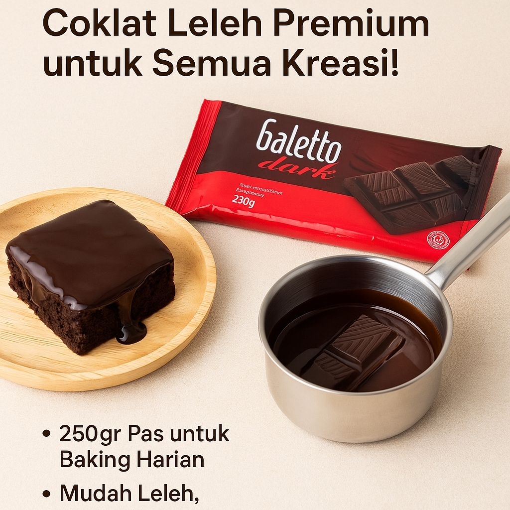

Galetto Dark Chocolate Compound 250gr - Coklat Hitam Leleh Premium untuk Kue & Dessert