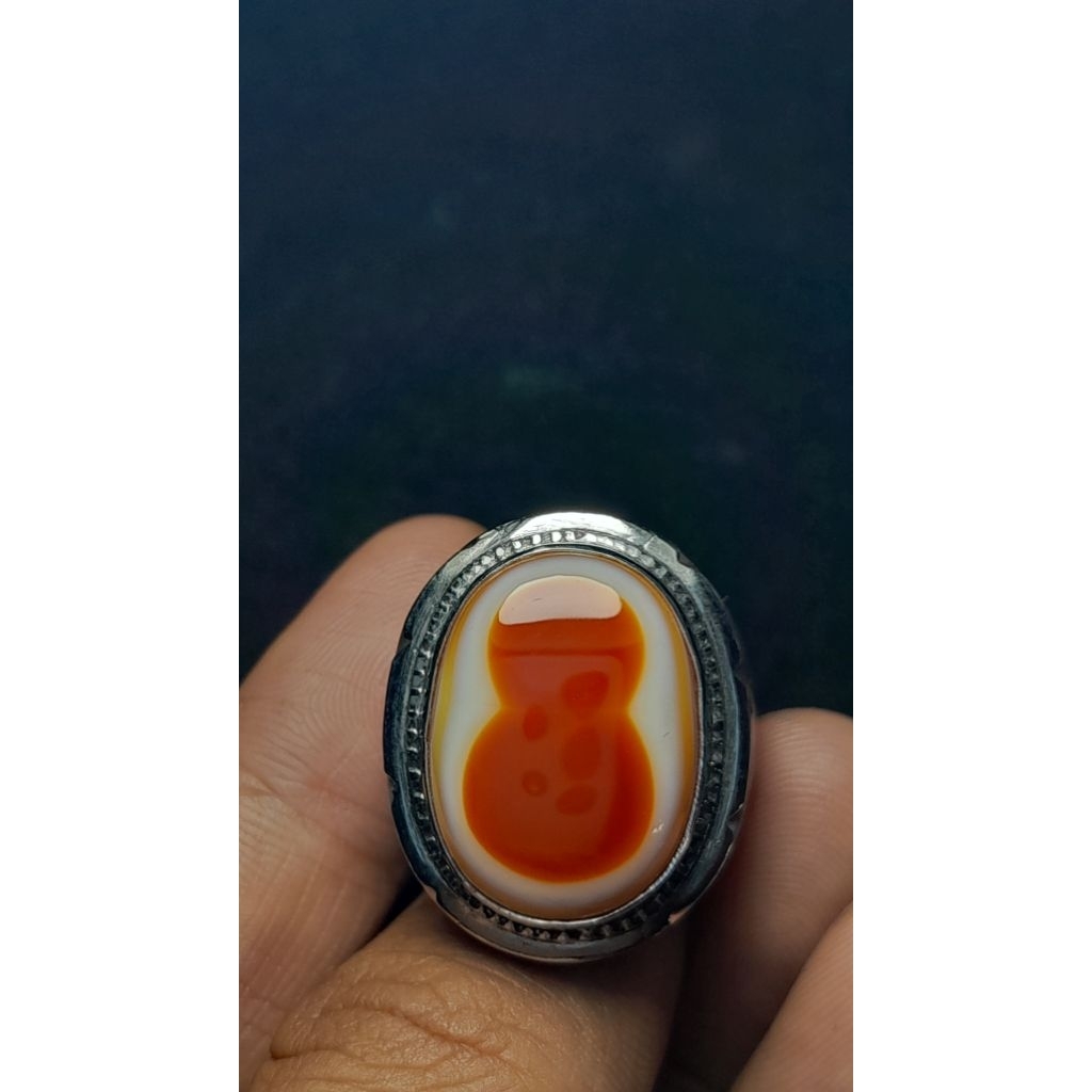 NATURAL AKIK MOTIP ANGKA 8 RING MONEL DOK/RING BAJA PUTIH