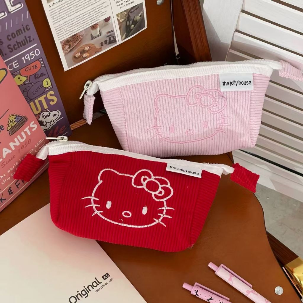 

Cute Girl Pen Bag Corduroy Large Capacity Stationery Box Student Desktop Stationery Storage Bag