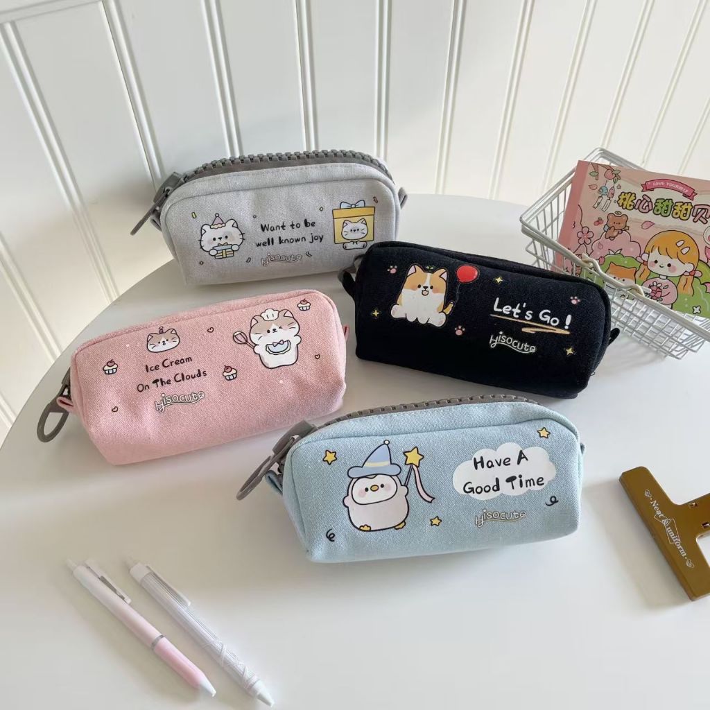 

Cartoon Cute Canvas Pencil Bag Student Large Capacity Stationery Storage Bag Portable Stationery Pencil Bag