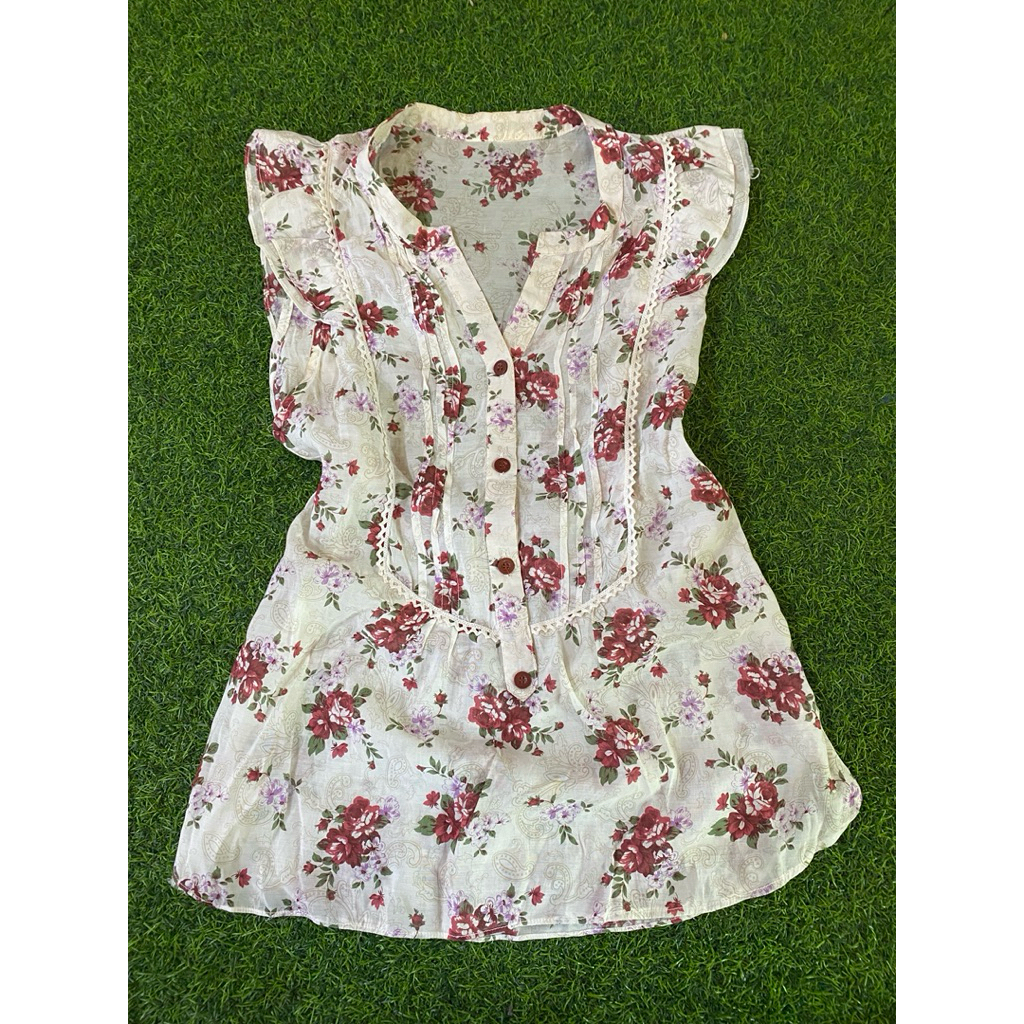 Blouse Cewek Motif Bunga Kalem Ruffle Korean Look