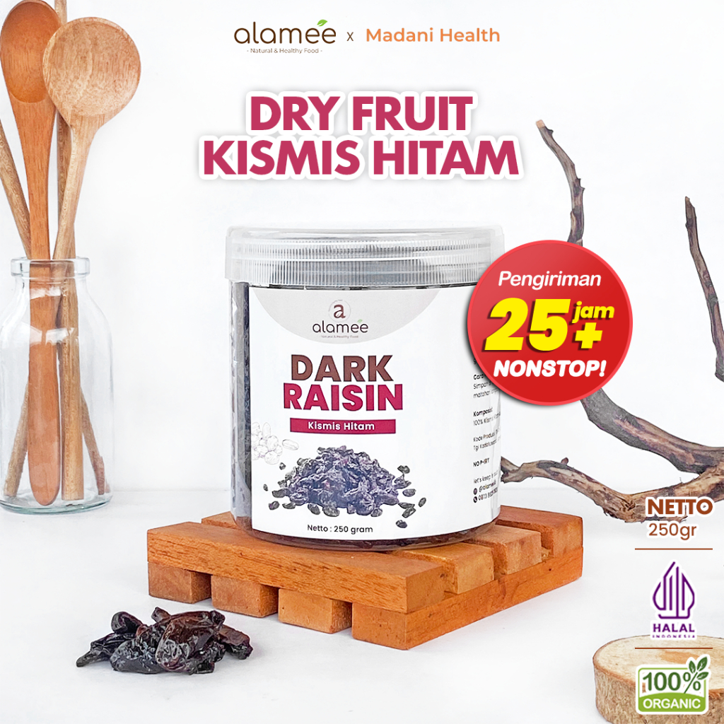 

ALAMEE Dark Raisin Cemilan Buah Sehat Kismis Hitam Manis Dried Fruit Black Raisin PREMIUM 250gr