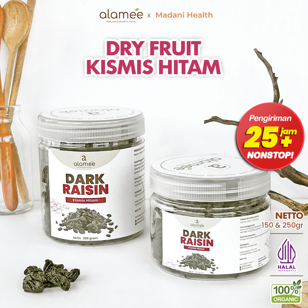 

ALAMEE Dark Raisin Cemilan Buah Sehat Kismis Hitam Manis Dried Fruit Black Raisin PREMIUM 250gr