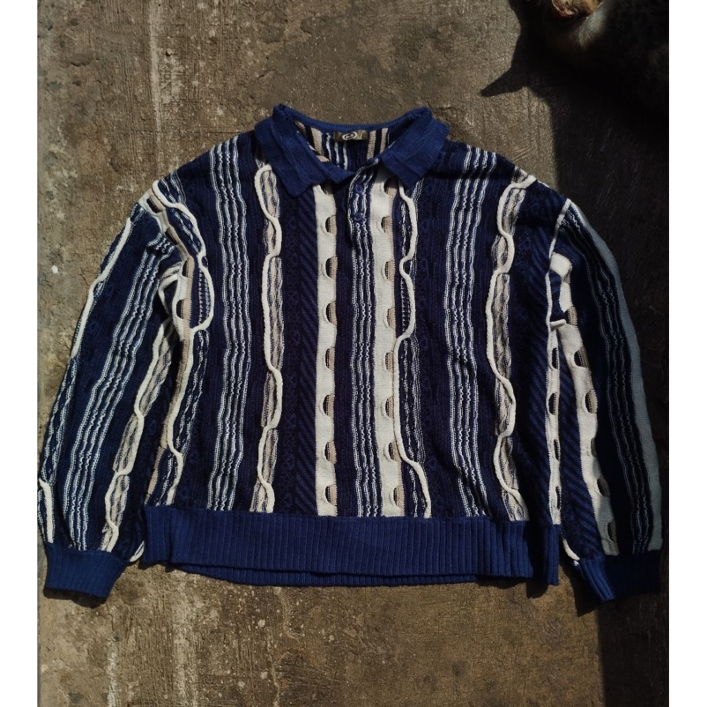 Knitwear rajut by Kutir 3D stripe Halfbutton coogi style