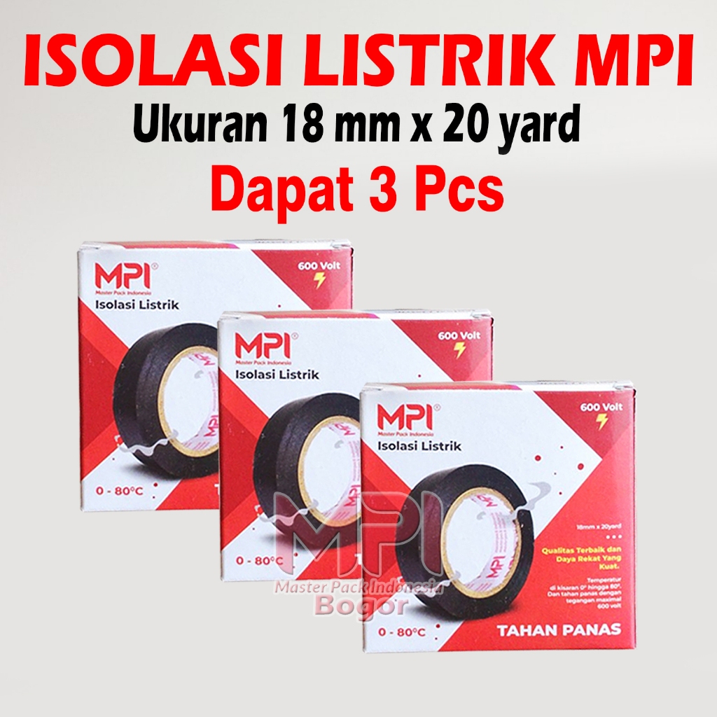 

3 PCS - Lakban Isolasi Listik MPI - Electrical Tape MPI - Isolasi Listrik Hitam Tahan Panas