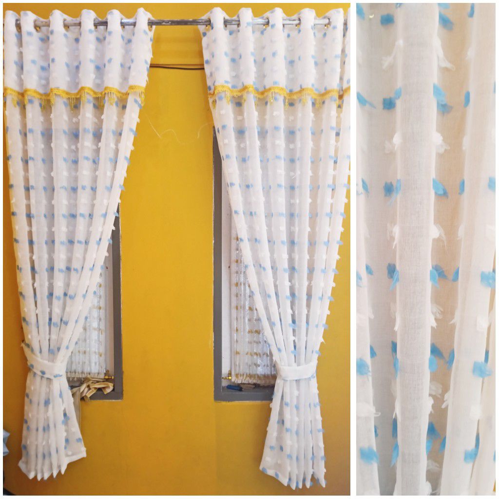 gorden 1set poni tempel vitrase ruby jambul biru putih model smokring 6 gelembung minimalis jendela 