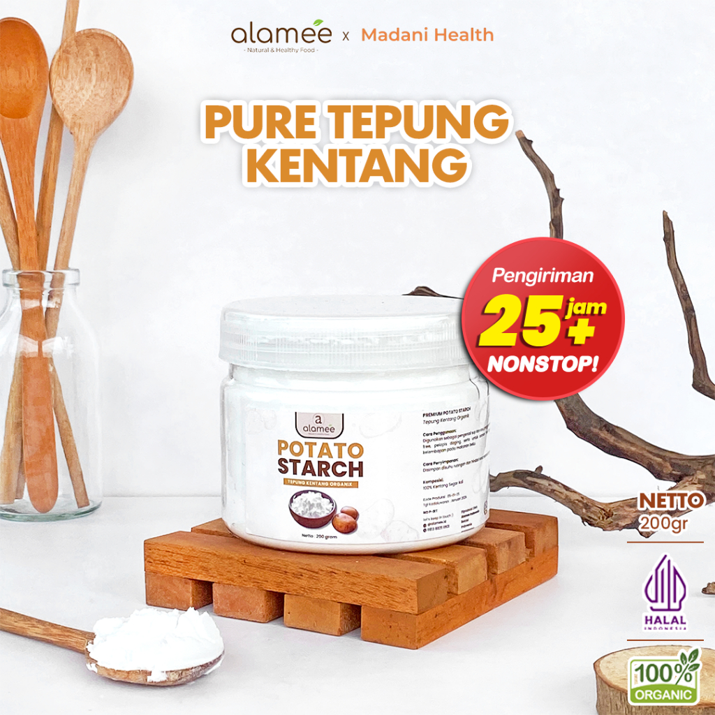 

ALAMEE Tepung Kentang Halus Potato Starch Tepung Kue PREMIUM Mashed Long Potato Powder 200gr