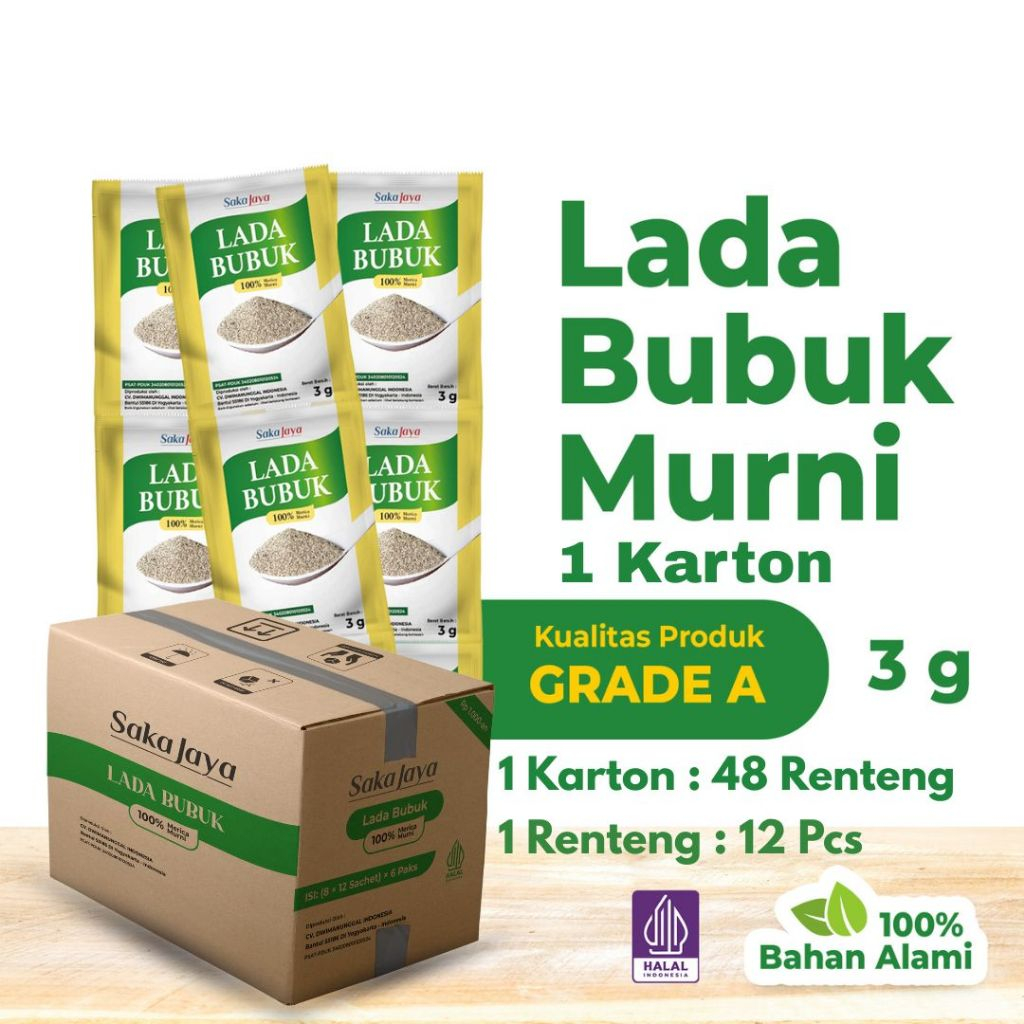 

Saka Jaya Merica Bubuk Sachet 1 Karton isi 48 Renteng 576 Pcs