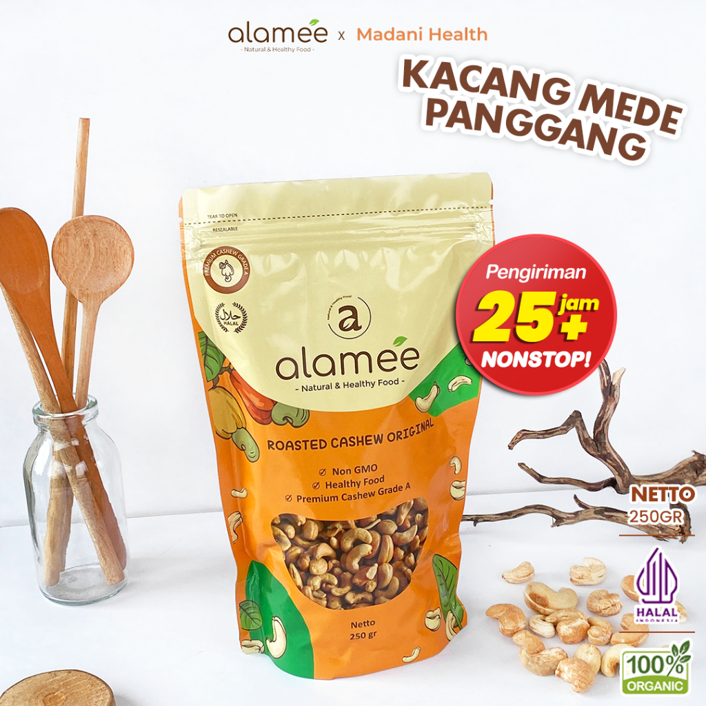 

ALAMEE Kacang Mede Mete Mente Cashew Panggang Roasted Oven Original Grade A Utuh Matang Asli 250g
