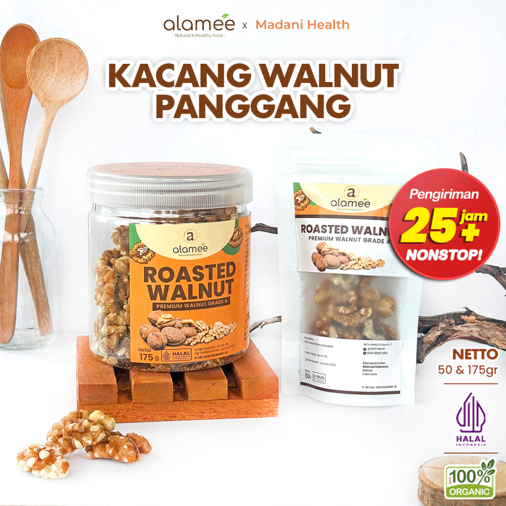 

ALAMEE Roasted Kacang Walnut Kenari Otak Panggang Oven Premium Organik Siap Makan Utuh Cemilan