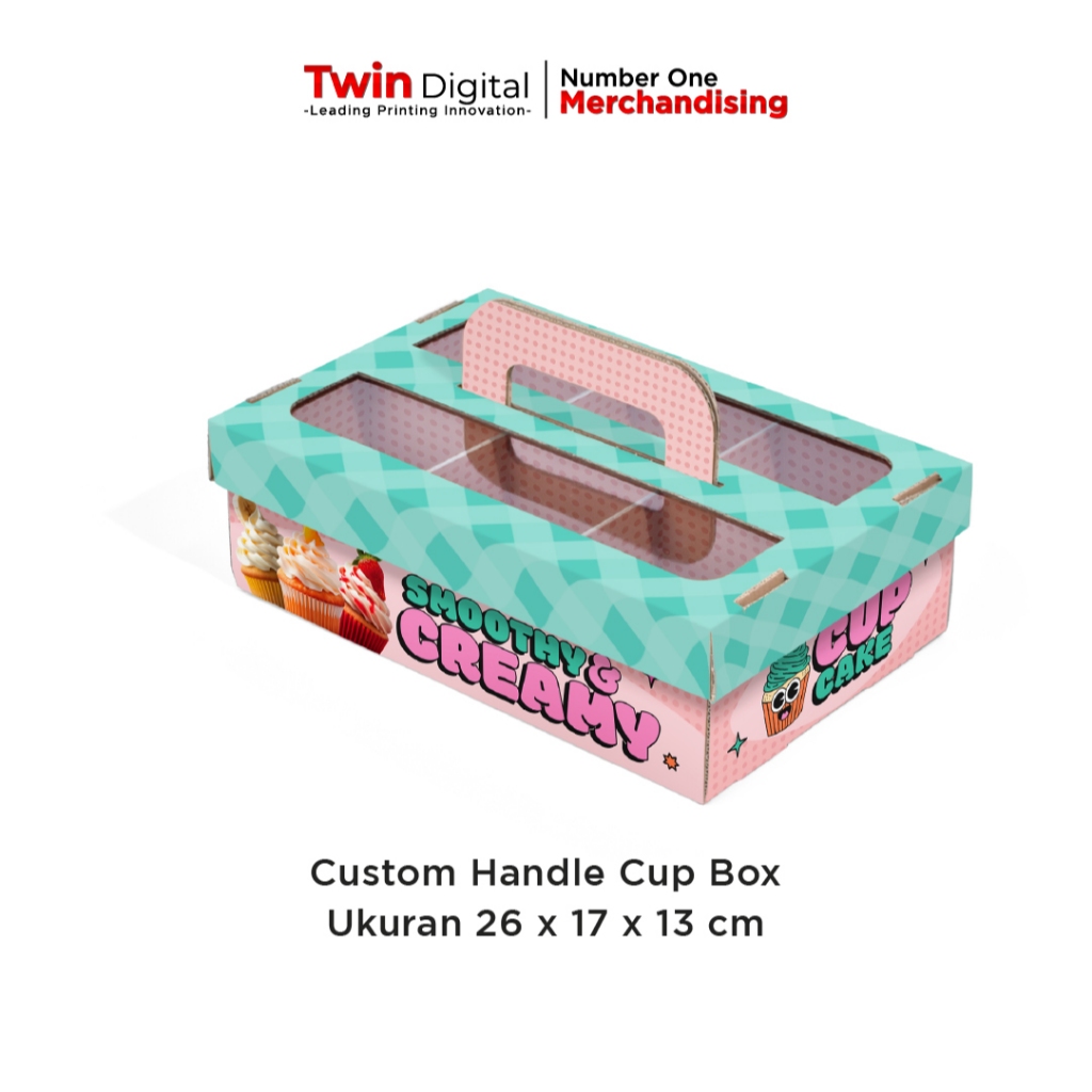 

Custom Box Packaging Kue / Dus Cake Isi 6 Pcs / Kardus Makanan / Bungkus Kemasan - Handle Cup Box