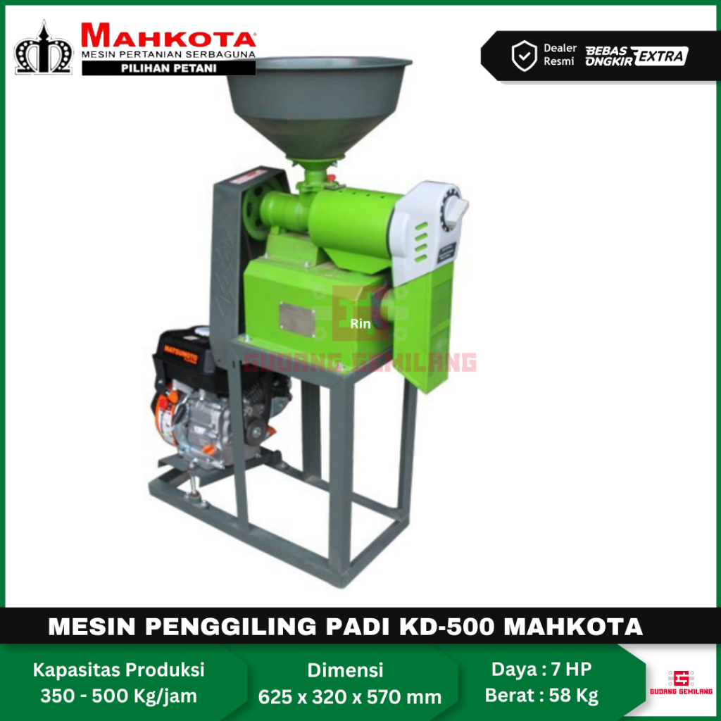 Mesin Giling Penggiling Padi Mini Portabel KD-500 Mahkota