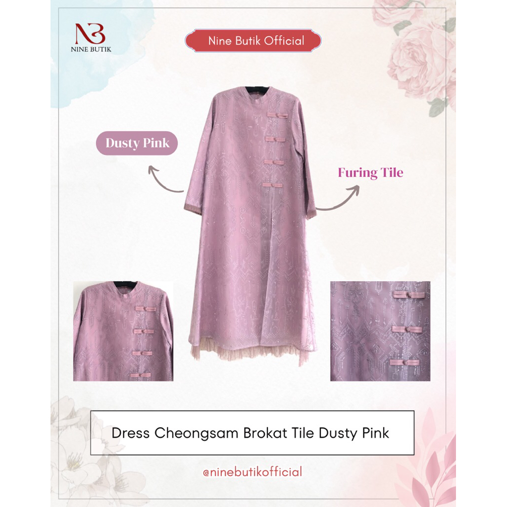 Dress Cheongsam Brokat Tile Dusty Pink | Dress Tile Premium | Dress Kondangan | Dress Bridesmaids