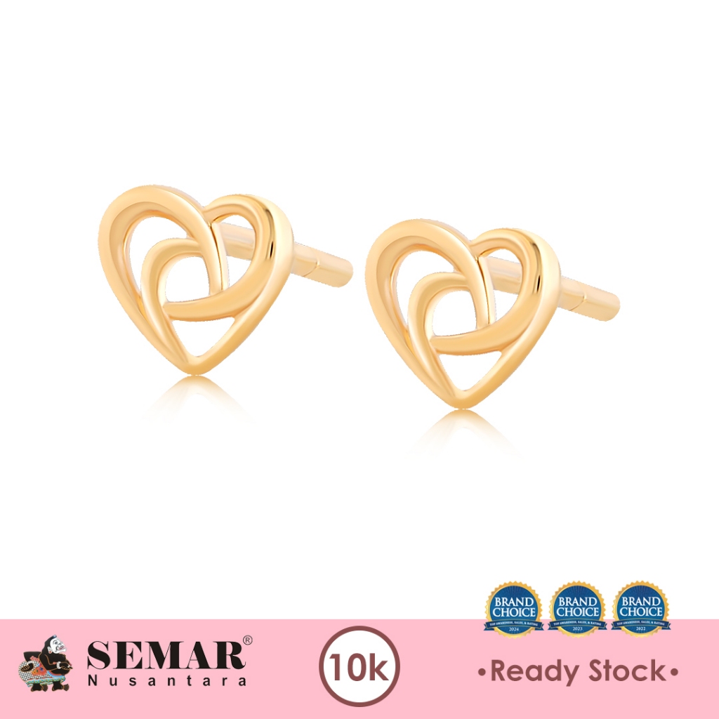 Anting Emas Tindik Twisty Heart Gold 10K Semar Nusantara