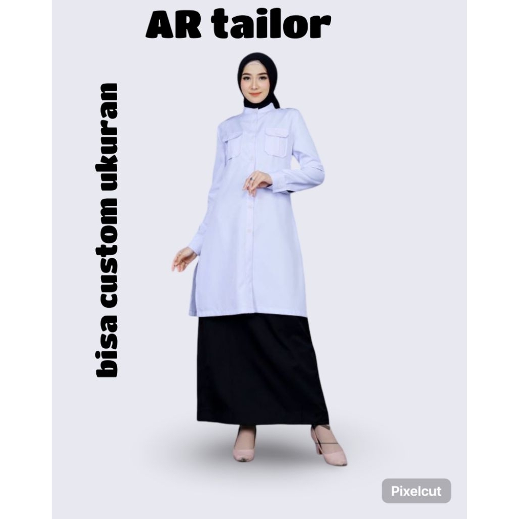 BAJU DINAS PDH PUTIH TUNIK SETELAN bahan wool cashmere