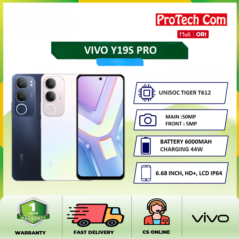 VIVO Y19s Pro 4GB 128GB, 6000mAh + 44W FlashCharge, IP64, Dual Stereo Speaker, 50MP Kamera Utama