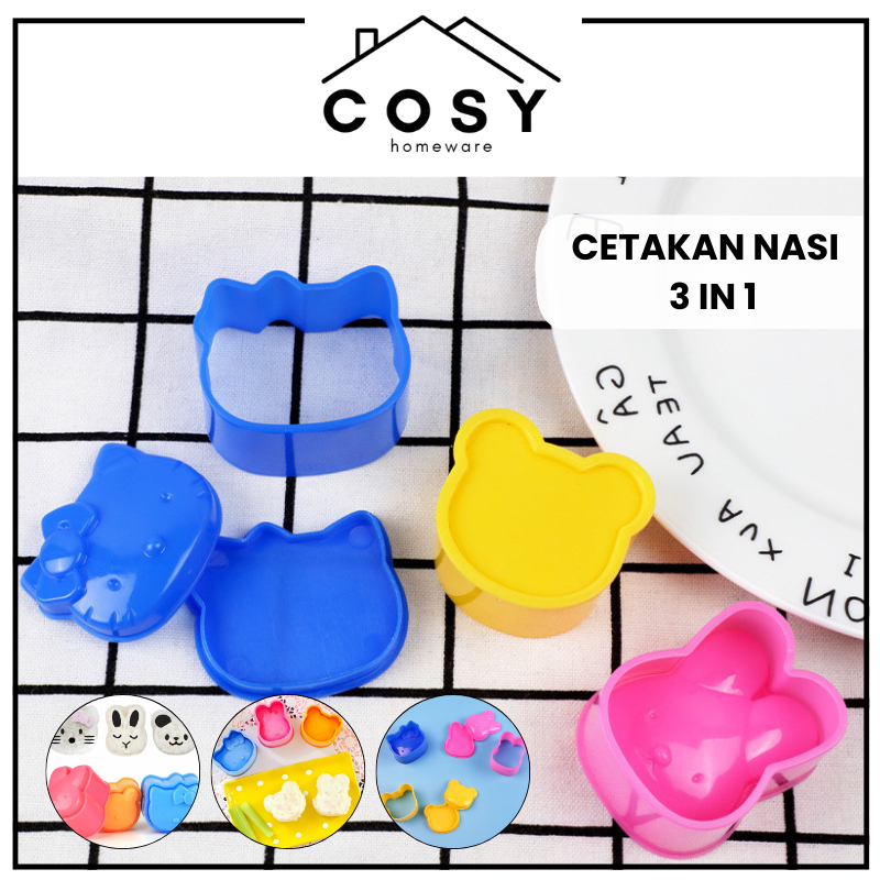 COSY Cetakan Bento Lucu AnaK Cetakan Nasi Bulat Bola Bekal AnaK Cetakan Bekal Nasi Anak isi 3 Motif 