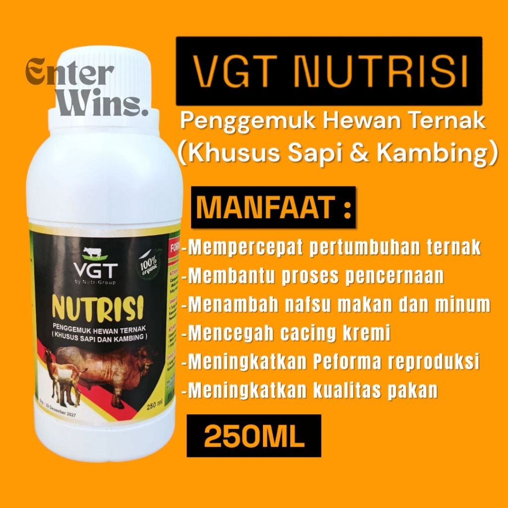 VGT Nutrisi Sapi Kambing 250ml Original - VGT SapiPenambah Adg Instan -VGT Penggemuk Ternak Sapi Kam
