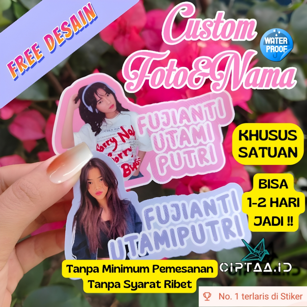 

(SATUAN) STIKER CUSTOM NAMA DAN FOTO FREE DESAIN WATERPROOF