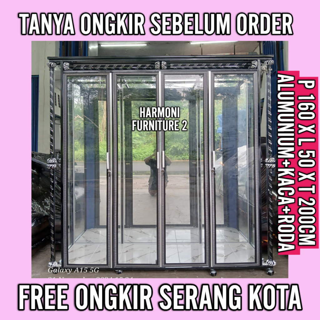 LEMARI PAKAIAN ALUMUNIUM KACA FULL GANTUNG LEMARI PAKAIAN 4 PINTU FULL GANTUNG ALUMUNIUM KACA FREE O