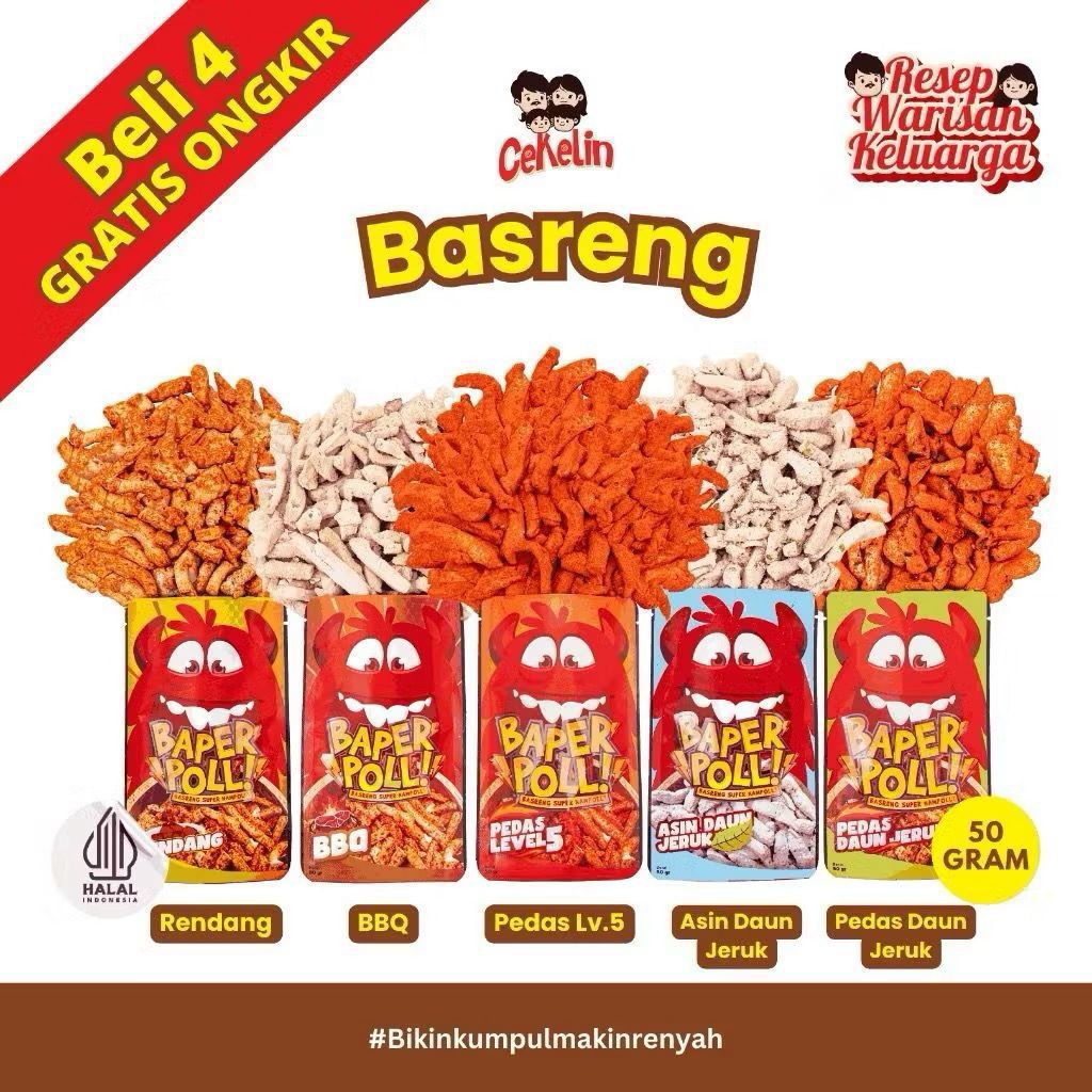 

CEKELIN Cemilan Basreng - Isi 50gr Beli 4 Gratis Ongkir