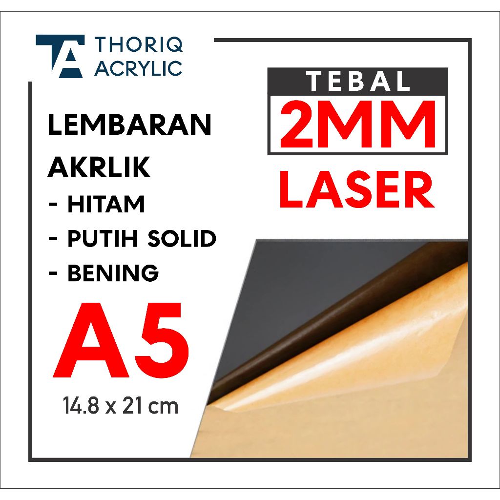 

Acrylic A5 Lembaran Warna hitam putih bening Ukuran A5 / Clear Tebal 2mm potong LASER Thoriq Acrylic