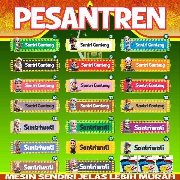 

Sticker Sablon Setrika Label Nama Karakter ( PESANTREN ) Anak Sekolah Pesantren Asrama Name Tag Laundry Sticker