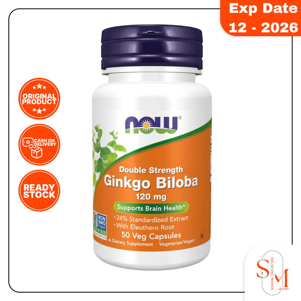 Vitamin Now Ginkgo Biloba 120 mg isi 50 Caps - Membantu Mengurangi Gejala Vertigo & Tinnitus