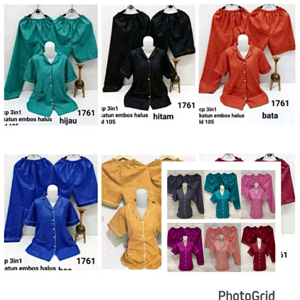 Piyama dewasa 3in1 / piyama tidur / piyama embos / piyama 2in 1