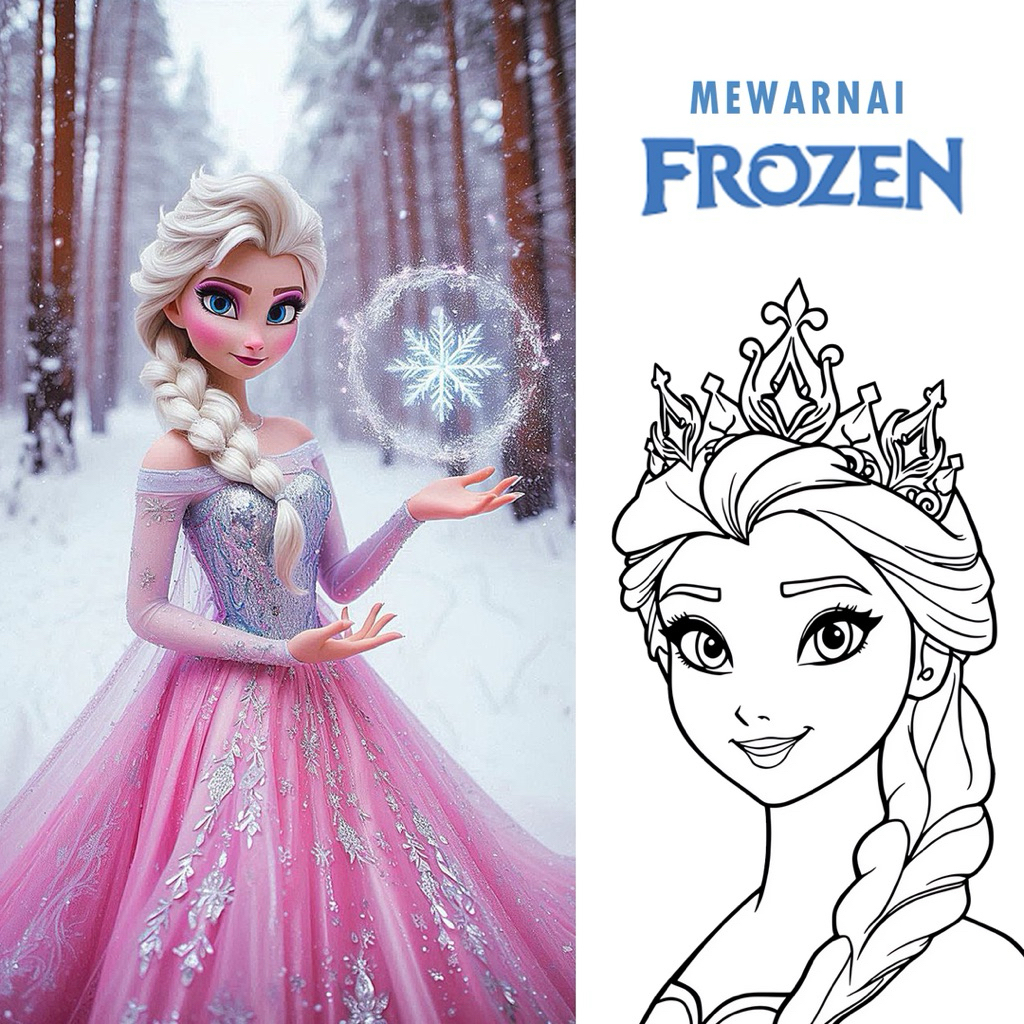 

15 Lembar A5 | Kertas Mewarnai tema FROZEN | 15 Kertas gambar berbeda