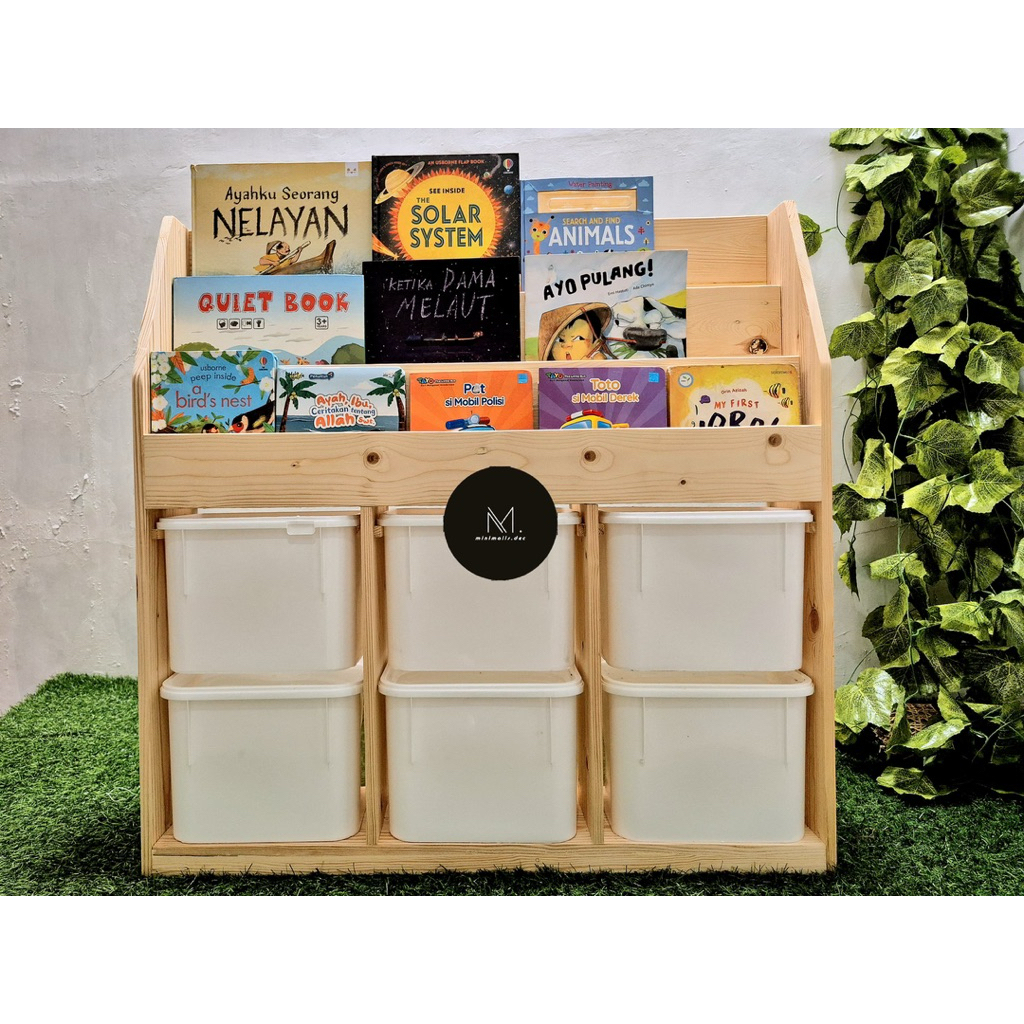 rak mainan anak dengan estetik kayu solid jati belanda