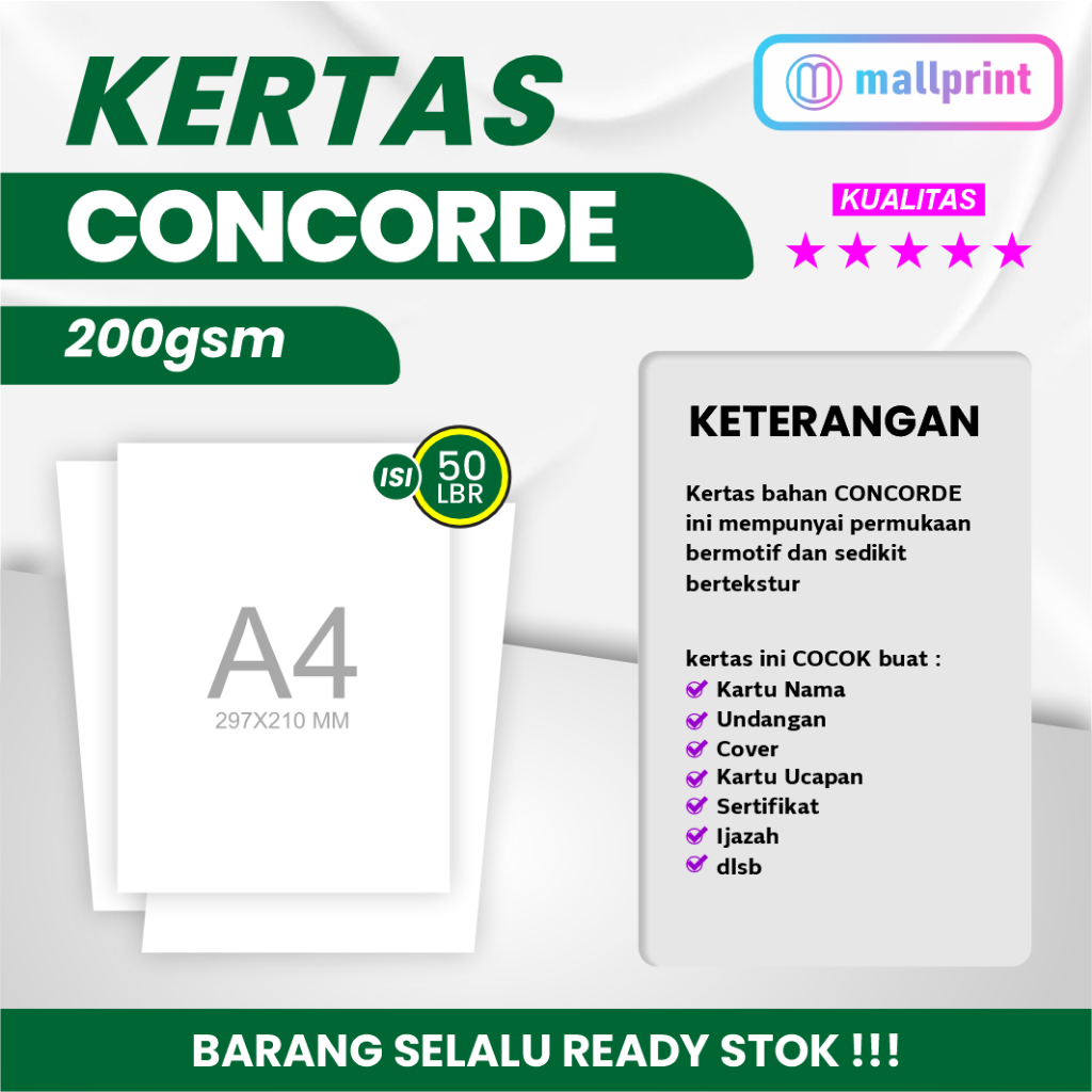 

Kertas Concorde 200 gsm A4 / Kertas Sertifikat / Kertas Piagam / Kertas Kartu Ucapan isi 50