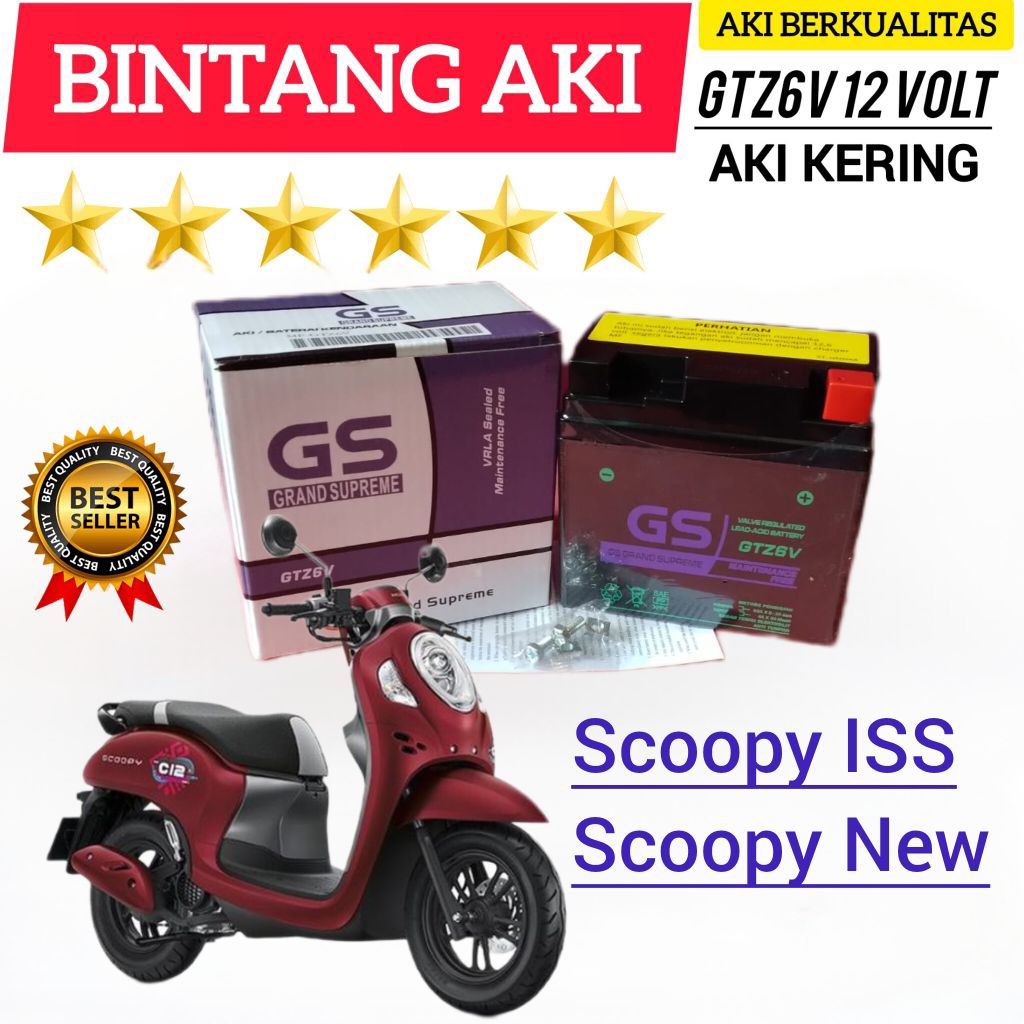 Aki Motor Scoopy ISS Aki Motor GS Grand Supreme Aki Kering Accu kering GTZ6V 12 Volt 6Ah