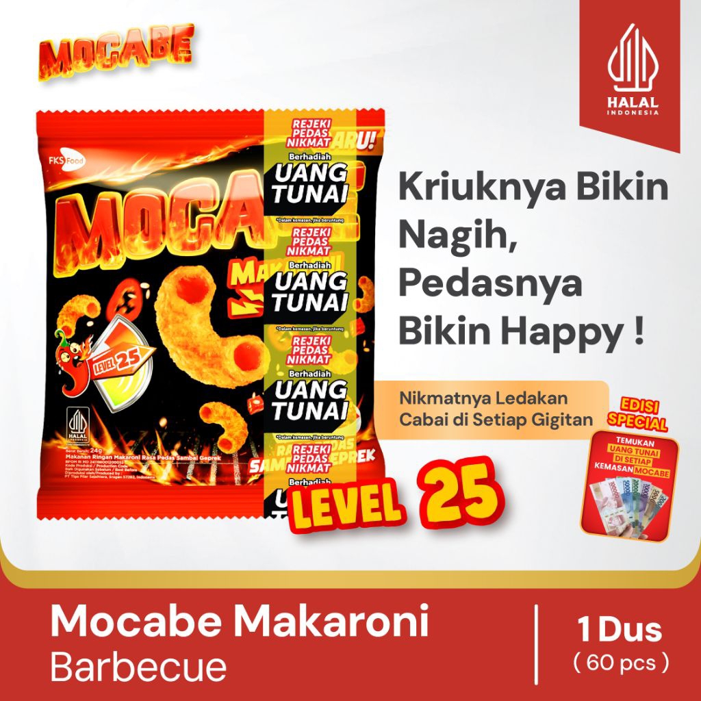 

Mocabe - Barbecue - Small Pack - 1 Karton (6 renceng) - 60 Pcs - 24gr (Free 12 Pcs)