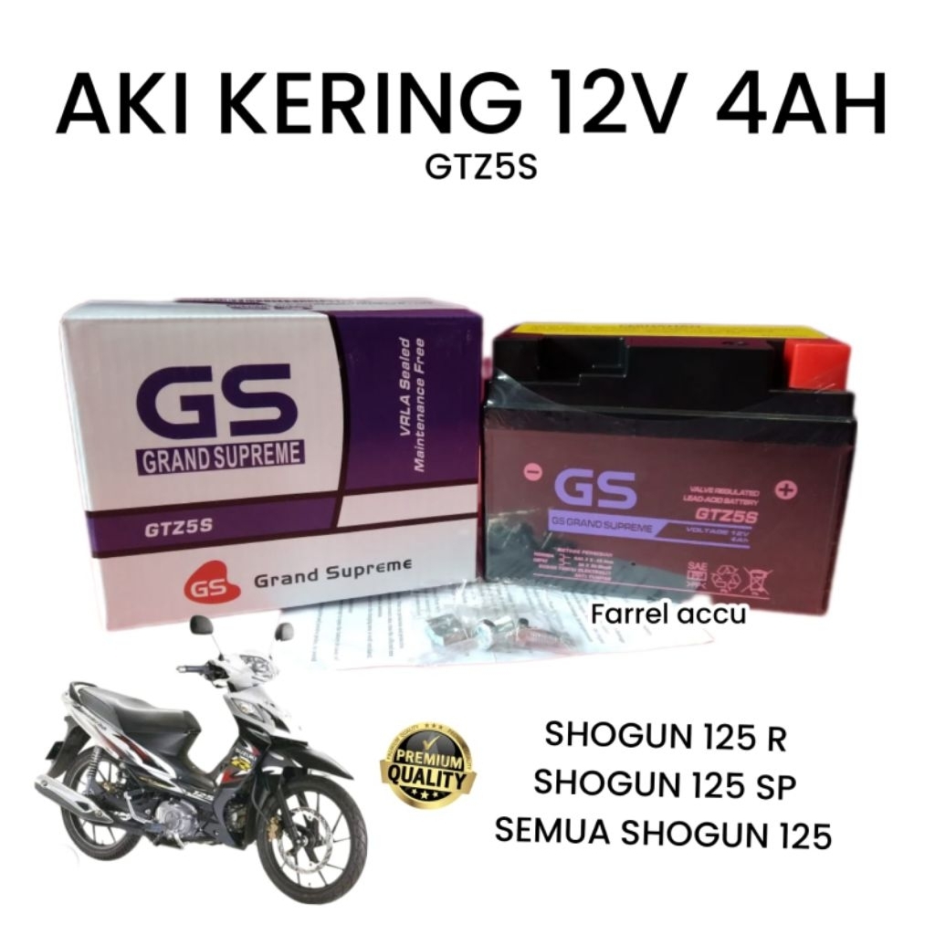 AKI MOTOR SHOGUN 125 R, SHOGUN 125 SP, SEMUA SHOGUN 125, AKI KERING GS GTZ5S AKI KERING 12V 4AH
