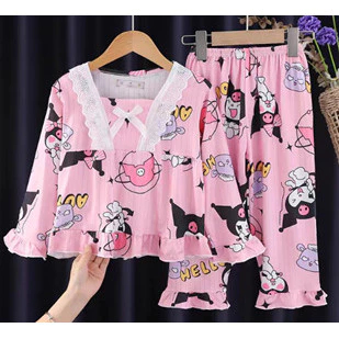 (4-10 TH) PYA2 Setelan baju tidur piyama Panjang / kaos anak perempuan atasan lengan panjang celana 