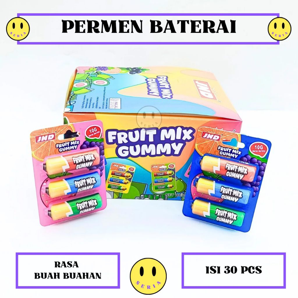 

Baterai mix fruit jnd permen baterai rasa buah buahan isi 30 pcs
