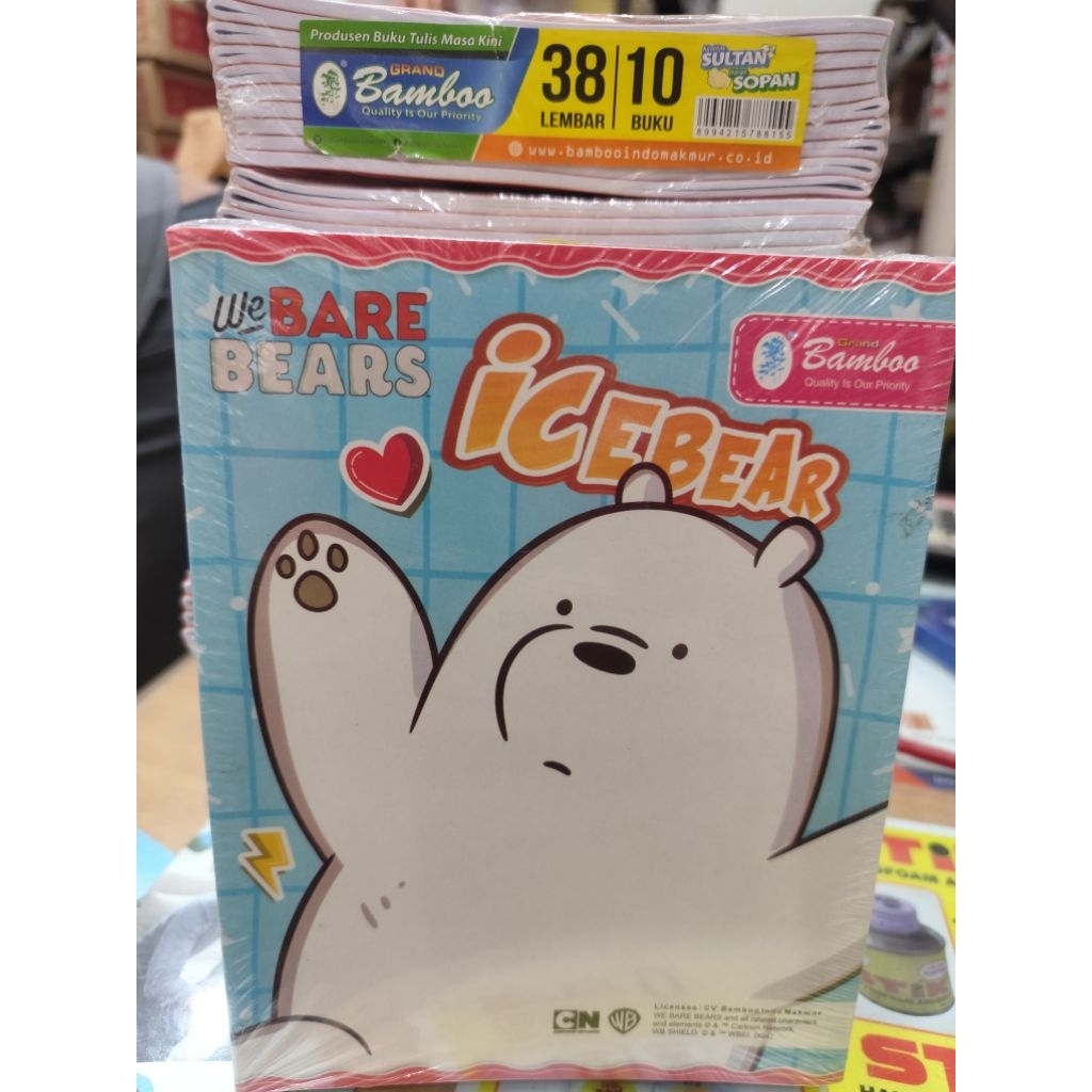 

buku tulis merek bamboo isi 38lbr (1pack isi 10pcs) ukuran 16x21