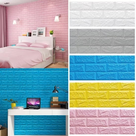 Wallpaper Foam Dinding 3D Motif Timbul Sticker Dinding dengan Perekat Waterproof Dekorasi Kamar