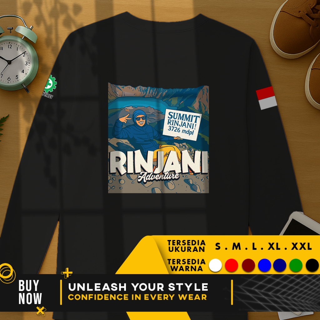 Kaos Baju Pendaki Gunung Indonesia Rinjani Adeventure | LENGAN PANJANG | Cotton Combed 30s