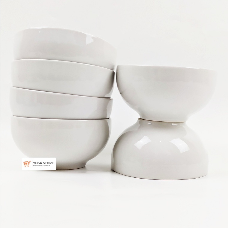 [Paket 6Pcs] Mangkok Keramik Putih Polos Tebal KPQ4 Size 4 inchi - Kedaung Home