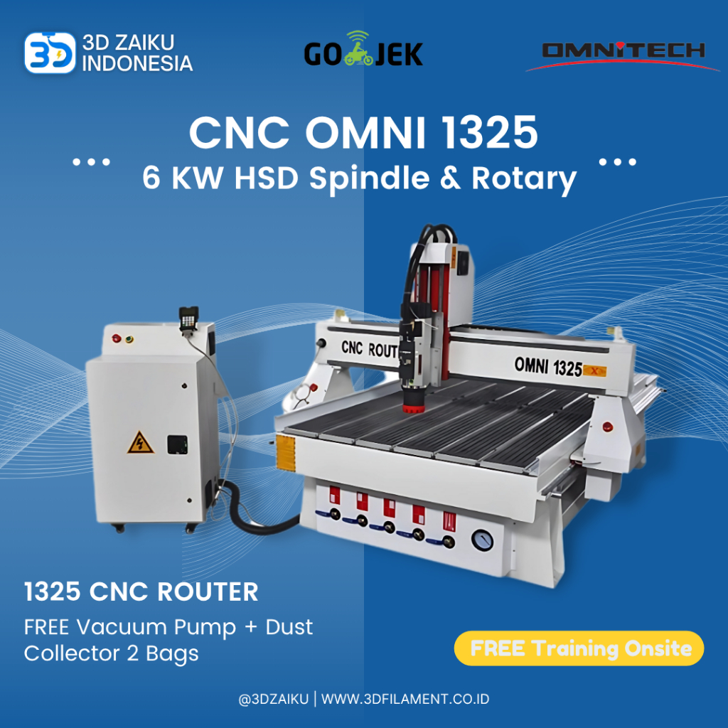 OMNI CNC Router 1325 with 6 KW HSD Spindle and Rotary 20 cm Diameter