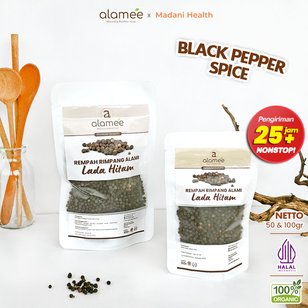

ALAMEE Lada Hitam Biji Organik Utuh Whole Black Pepper Blackpepper Rempah Rimpang Organik Alami 100g