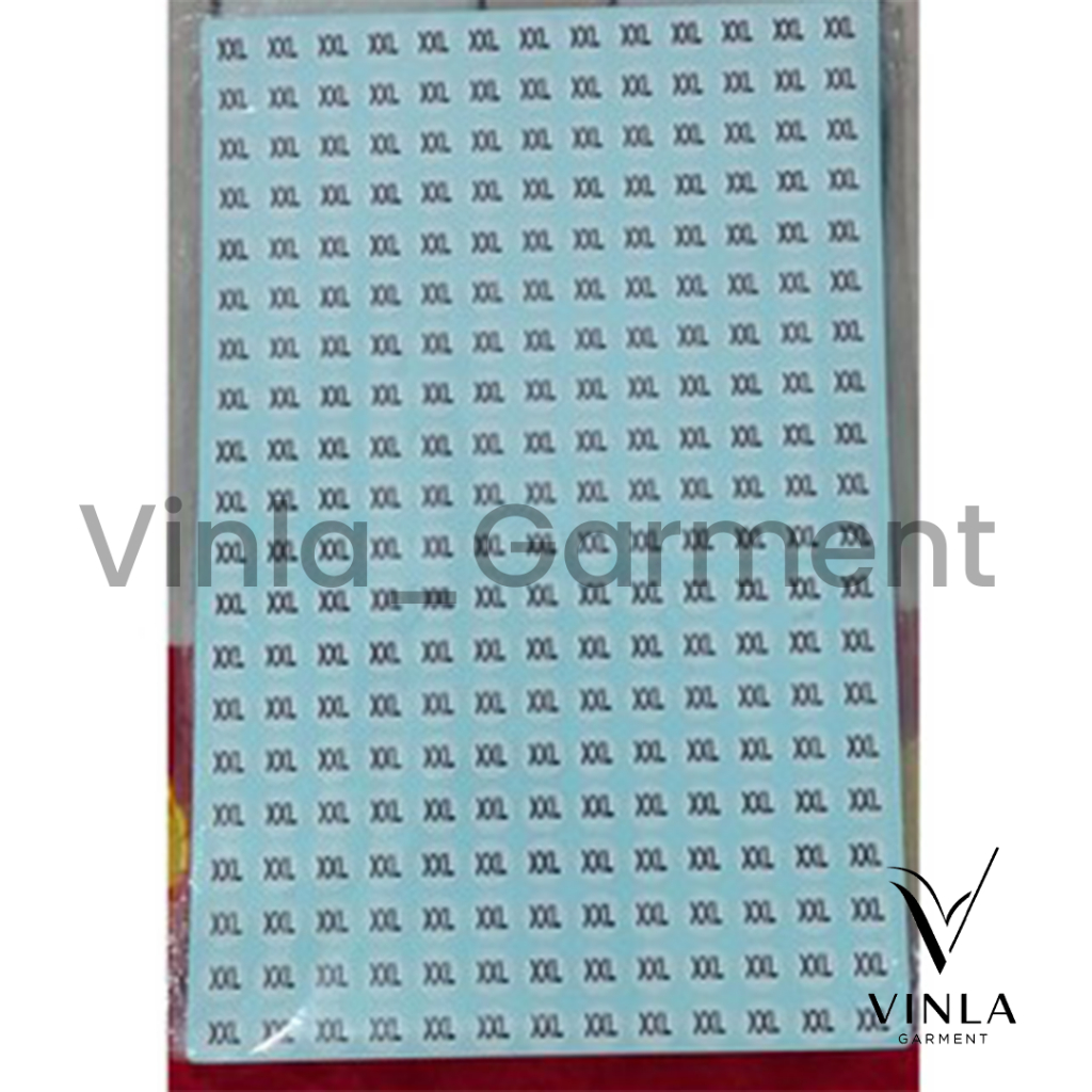 

Size Label Stiker 100 Lembar = 26000 pcs Huruf dan Angka Ukuran Baju XS S M L XL XXL XXXL