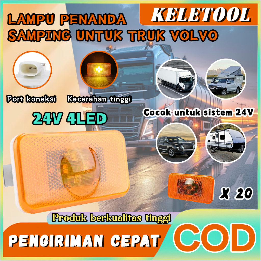 20pcs Lampu Sein Samping Truk LED Variasi Volvo Truk lampu Sen Indikator Lampu 24V Truk LED lampu va