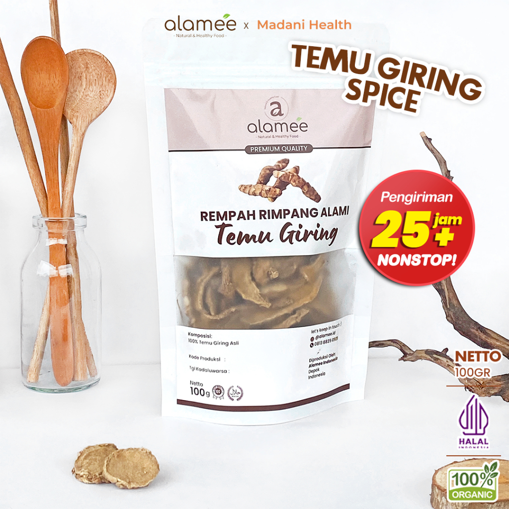 

ALAMEE Temu Giring Kering Organik Iris Kuning Gajah Rempah Rimpang Alami Bumbu Seasoning Masak 100gr